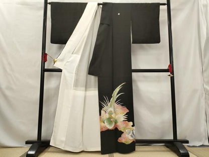 平和屋着物■豪華黒留袖 駒刺繍 雉 金銀糸 金銀彩 正絹 逸品 AABG6865st