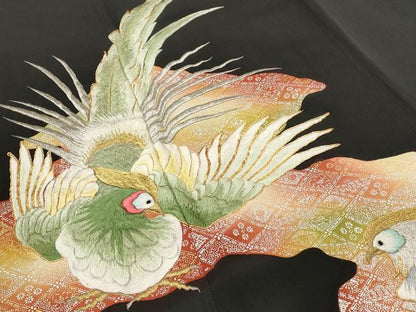 平和屋着物■豪華黒留袖 駒刺繍 雉 金銀糸 金銀彩 正絹 逸品 AABG6865st
