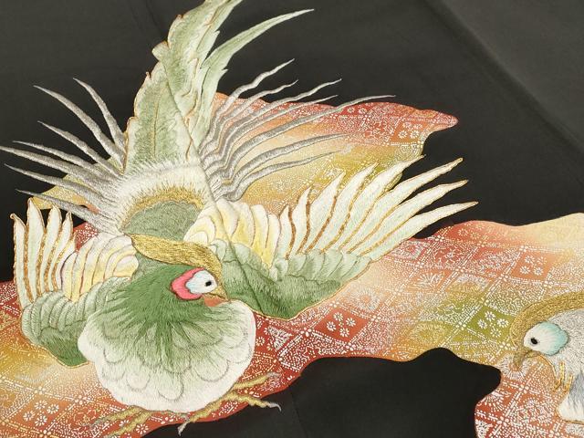 平和屋着物■豪華黒留袖 駒刺繍 雉 金銀糸 金銀彩 正絹 逸品 AABG6865st