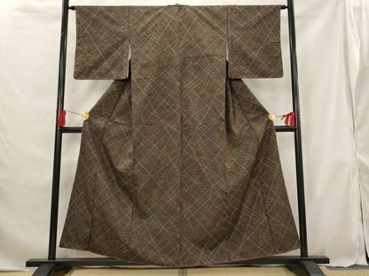 平和屋着物■上質な紬 幾何学文様 正絹 逸品 未使用 AABG6872st
