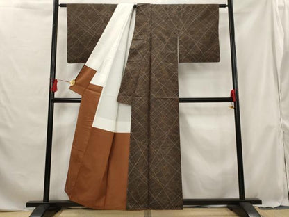 平和屋着物■上質な紬 幾何学文様 正絹 逸品 未使用 AABG6872st