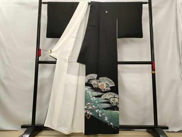 平和屋着物■豪華黒留袖　駒刺繍　螺鈿　桃山百華皿君子文　暈し染め　金銀彩　正絹　逸品　AABG6879st