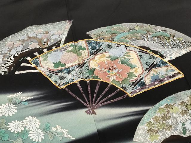 平和屋着物■豪華黒留袖　駒刺繍　螺鈿　桃山百華皿君子文　暈し染め　金銀彩　正絹　逸品　AABG6879st