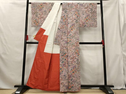 平和屋着物■小紋 流水草花文 洗える着物 未使用 AABG6883st