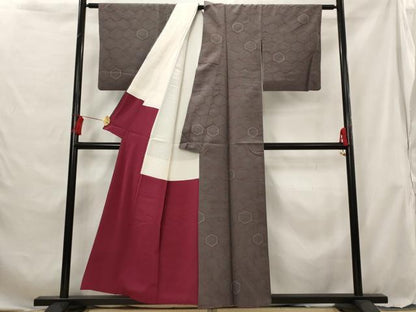 平和屋着物■上質な紬 刺繍 刺し子 亀甲文 正絹 逸品 AABG6900st