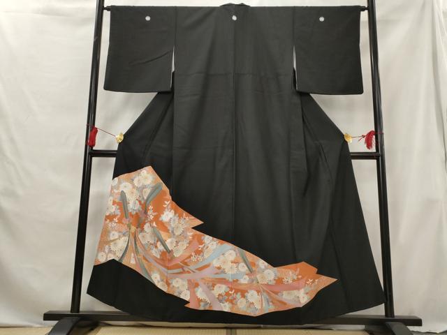 平和屋着物■豪華黒留袖　草花文　金彩　正絹　逸品　AABG6901st