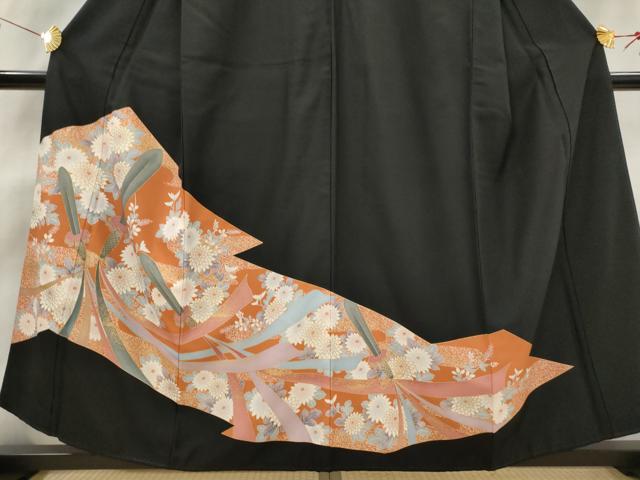平和屋着物■豪華黒留袖　草花文　金彩　正絹　逸品　AABG6901st