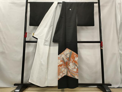 平和屋着物■豪華黒留袖　草花文　金彩　正絹　逸品　AABG6901st