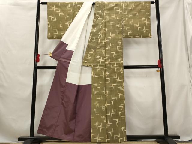 平和屋着物■上質な紬　幾何学文様　正絹　逸品　AABG6903st