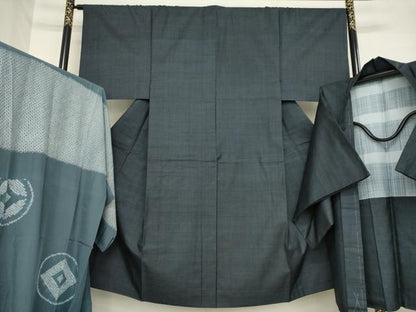 平和屋着物●男性　本場大島紬　アンサンブル　長襦袢(袷)セット　100亀甲　総詰め　正絹　逸品　AABG6921ck