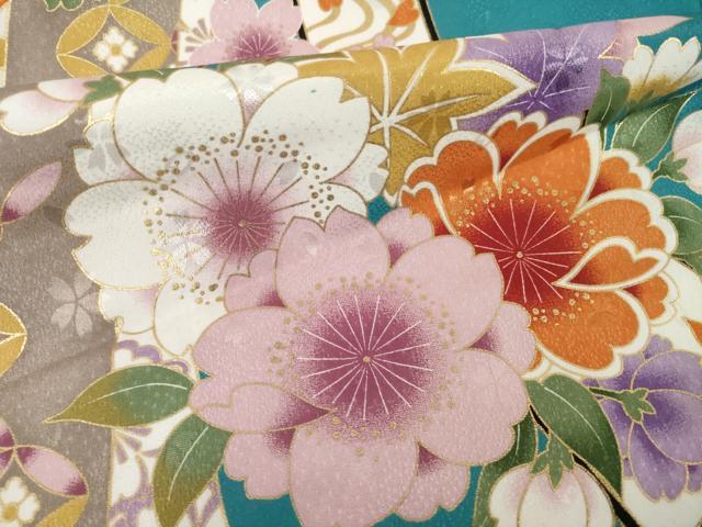 平和屋着物●川栄李奈　小振袖・長襦袢(無双仕立て)セット　蔓帯花文　金彩　AABG6923ck