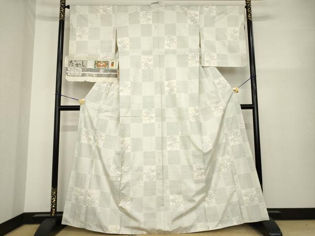平和屋着物●本場大島紬　白大島　名匠たかし　カタス7マルキ　市松花文　上代52万　証紙付き　正絹　逸品　AABG6924ck