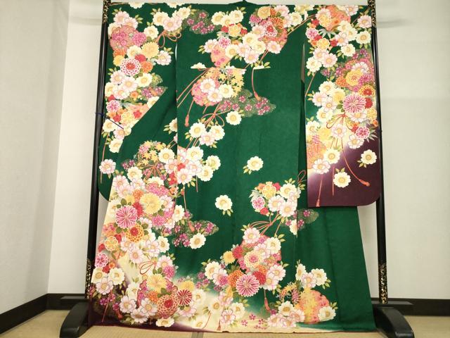 平和屋着物●豪華振袖　刺繍　雪輪花文　暈し染め　金彩　銀通し地　ロング丈　正絹　逸品　AABG6926ck