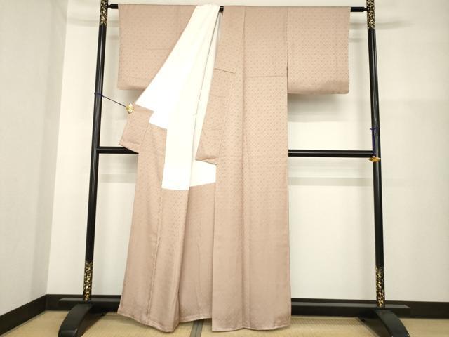 平和屋着物●上質な色無地　花鳥菱地紋　水柿色　正絹　逸品　AABG6931ck