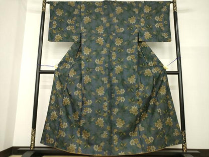 平和屋着物●本場大島紬　一元絣　草花文　正絹　逸品　AABG6932ck
