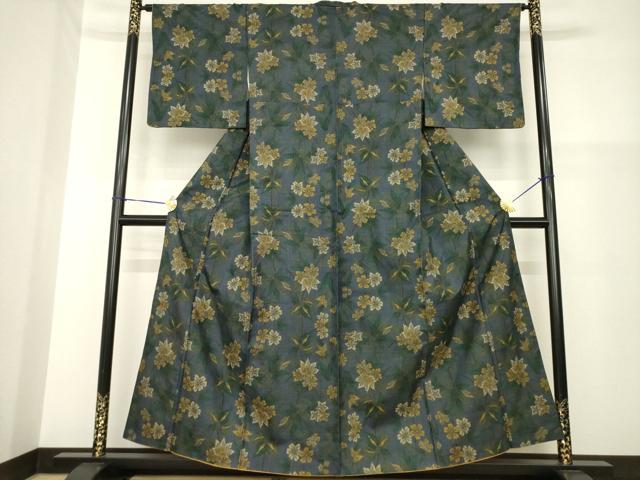 平和屋着物●本場大島紬　一元絣　草花文　正絹　逸品　AABG6932ck