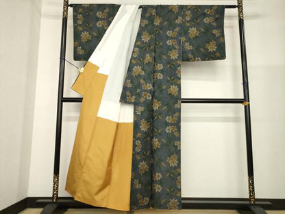 平和屋着物●本場大島紬　一元絣　草花文　正絹　逸品　AABG6932ck