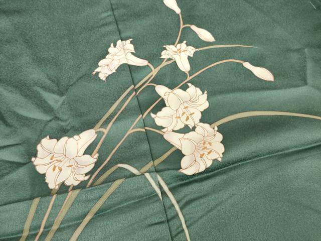 平和屋着物●訪問着　百合　ユリ　金彩　丹後ちりめん　仮絵羽　正絹　逸品　未使用　AABG6935ck