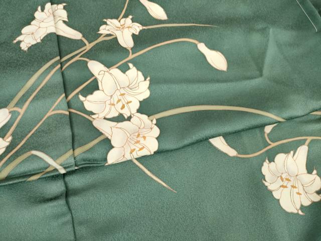 平和屋着物●訪問着　百合　ユリ　金彩　丹後ちりめん　仮絵羽　正絹　逸品　未使用　AABG6935ck