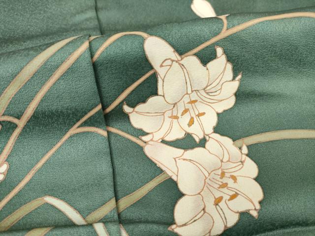 平和屋着物●訪問着　百合　ユリ　金彩　丹後ちりめん　仮絵羽　正絹　逸品　未使用　AABG6935ck