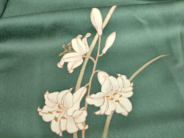 平和屋着物●訪問着　百合　ユリ　金彩　丹後ちりめん　仮絵羽　正絹　逸品　未使用　AABG6935ck