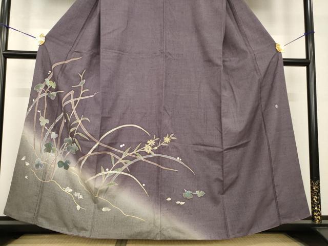 平和屋着物●訪問着　友禅　作家物　紬地　花鳥文　暈し染め　正絹　逸品　AABG6940ck