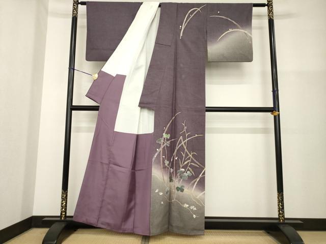 平和屋着物●訪問着　友禅　作家物　紬地　花鳥文　暈し染め　正絹　逸品　AABG6940ck