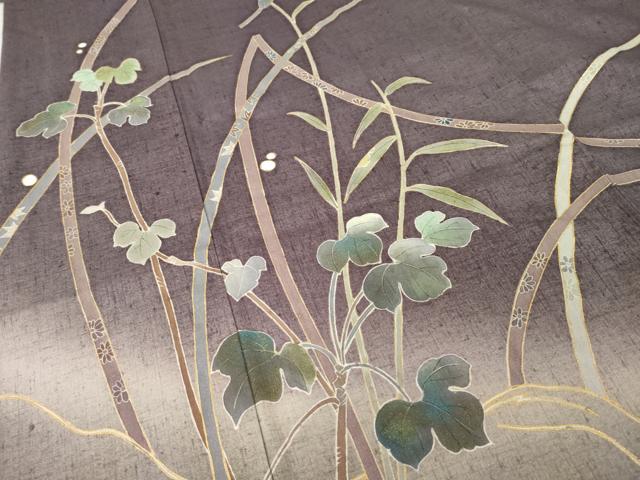 平和屋着物●訪問着　友禅　作家物　紬地　花鳥文　暈し染め　正絹　逸品　AABG6940ck
