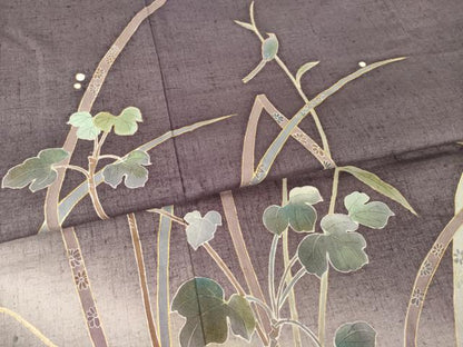 平和屋着物●訪問着　友禅　作家物　紬地　花鳥文　暈し染め　正絹　逸品　AABG6940ck
