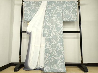 平和屋着物●上質な小紋　草花文　ロング丈　正絹　逸品　AABG6941ck