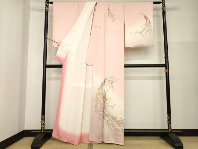 平和屋着物●金彩友禅　卓越技能者・名工・和田光正　訪問着　孔雀花文　暈し染め　金銀彩　正絹　逸品　AABG6944ck