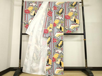 平和屋着物●小振袖　二尺袖　地紙花文　洗える着物　AABG6948ck
