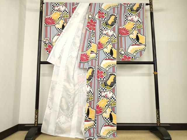 平和屋着物●小振袖　二尺袖　地紙花文　洗える着物　AABG6948ck