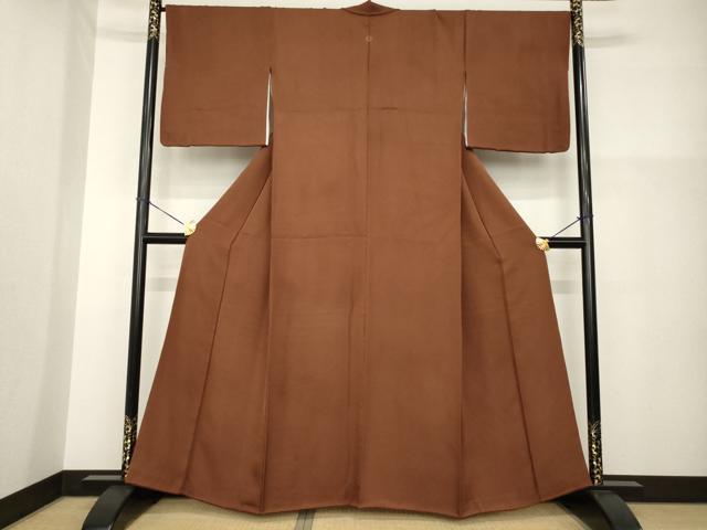 平和屋着物●上質な色無地　団十郎茶色　正絹　逸品　AABG6954ck