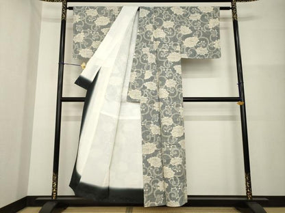 平和屋着物●上質な紬　花唐草文　正絹　逸品　AABG6956ck