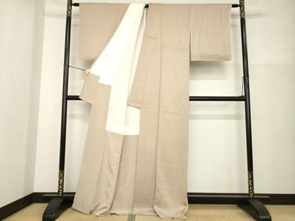 平和屋着物●上質な色無地　白茶色　正絹　逸品　AABG6957ck