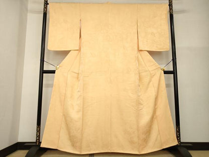 平和屋着物●上質な色無地　鏡裏花地紋　杏色　正絹　逸品　未使用　AABG6961ck