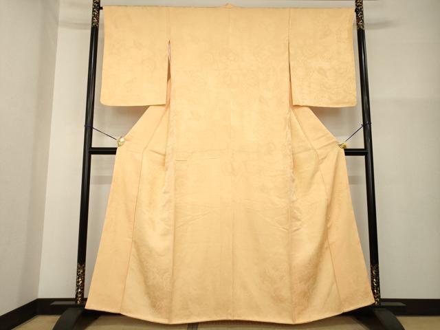 平和屋着物●上質な色無地　鏡裏花地紋　杏色　正絹　逸品　未使用　AABG6961ck