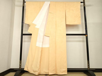 平和屋着物●上質な色無地　鏡裏花地紋　杏色　正絹　逸品　未使用　AABG6961ck