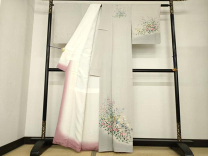 平和屋着物●訪問着　友禅　作家物　花鳥文　暈し染め　正絹　逸品　AABG6962ck