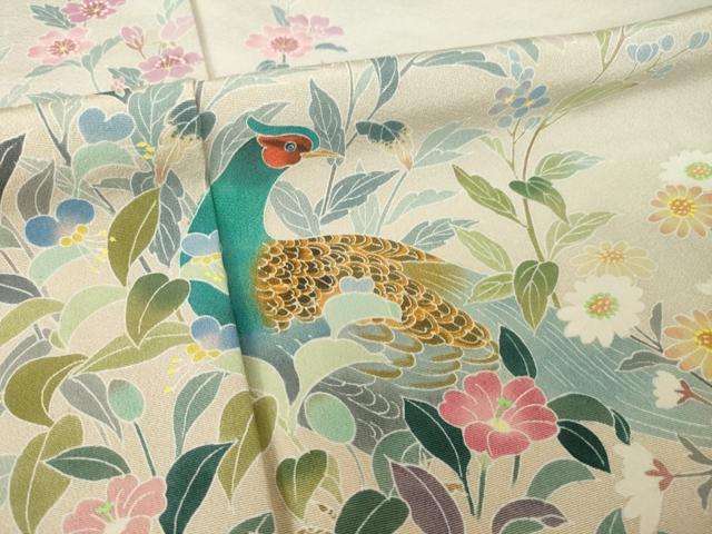 平和屋着物●訪問着　友禅　作家物　花鳥文　暈し染め　正絹　逸品　AABG6962ck
