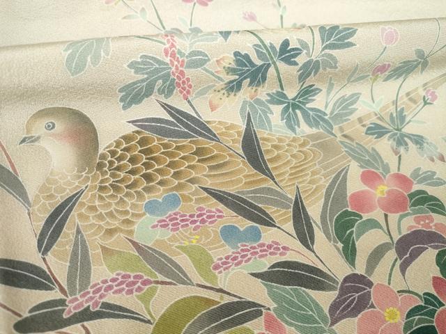 平和屋着物●訪問着　友禅　作家物　花鳥文　暈し染め　正絹　逸品　AABG6962ck
