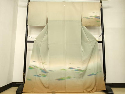 平和屋着物●訪問着　雲重ね文　暈し染め　ロング丈　正絹　逸品　AABG6964ck
