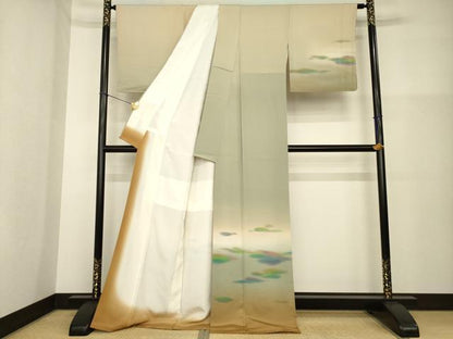平和屋着物●訪問着　雲重ね文　暈し染め　ロング丈　正絹　逸品　AABG6964ck