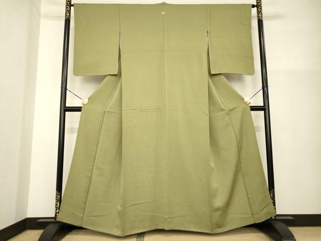 平和屋着物●上質な色無地　国防色　正絹　逸品　AABG6965ck