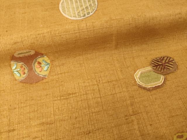 平和屋着物●訪問着　結城紬地　手描き　刺繍　器物文　金彩　正絹　逸品　AABG6966ck