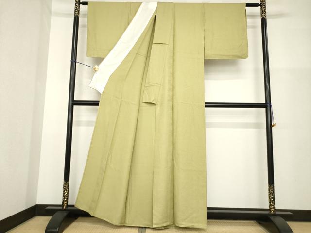 平和屋着物▽上質な色無地 単衣 国防色 正絹 逸品 AABG6967ck