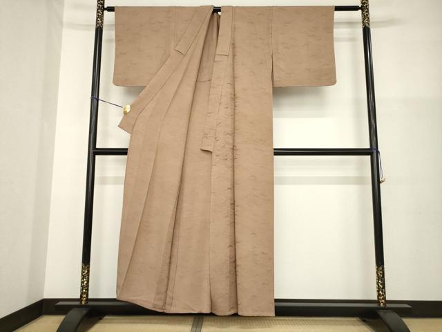 平和屋着物▽上質な色無地 単衣 露芝地紋 銀煤竹色 正絹 逸品 AABG6970ck