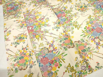 平和屋着物▽上質な小紋　単衣　花車文　正絹　逸品　AABG6971ck