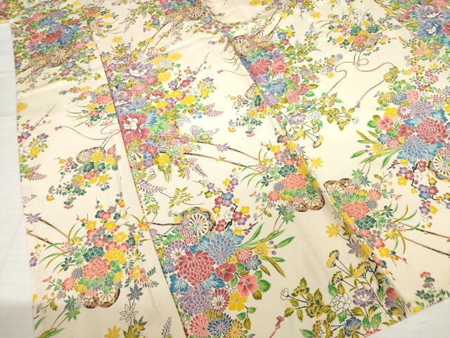平和屋着物▽上質な小紋　単衣　花車文　正絹　逸品　AABG6971ck